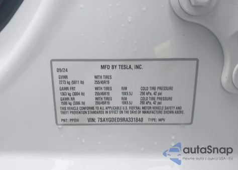 2024 Tesla Model Y Long Range Dual Motor All-Wheel Drive/Rwd from USA, damaged, VIN 7SAYGDED9RA331840